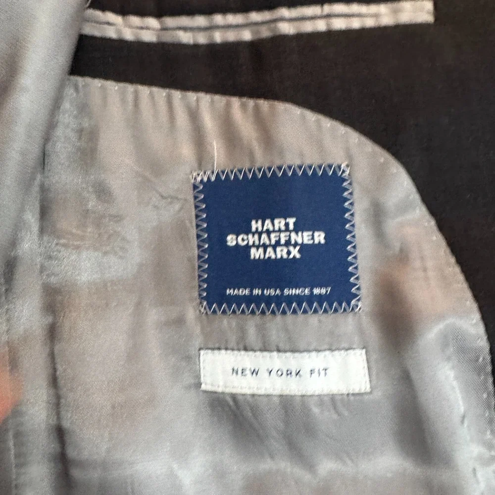 Hart Schaffner Marx Sport Coat Mens 46L Charcoal Gray Solid Wool Blazer New York